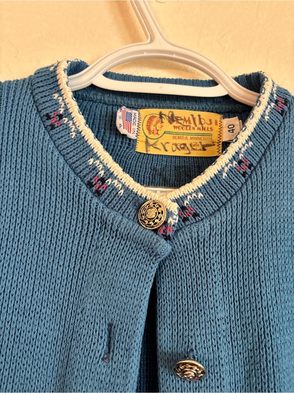 Vintage Bemidji Woolen Mills Blue Knit Cardigan Sweater